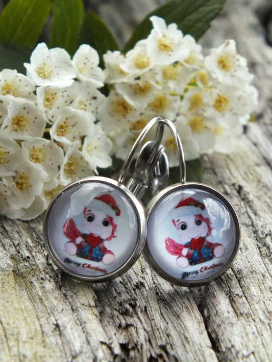 Christmas Unicorn Cabochon Earrings