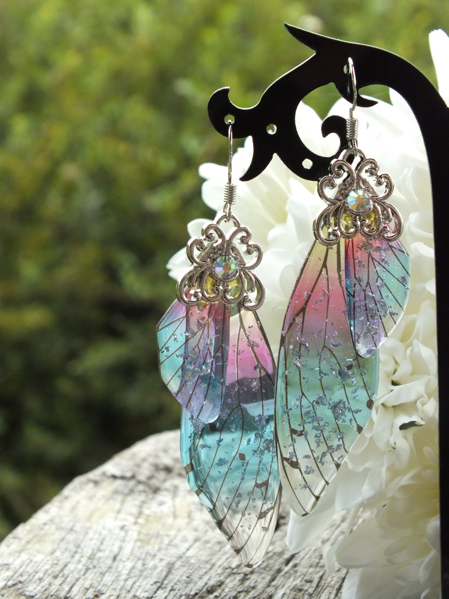 Pink & Blue Fairy Wing Earrings
