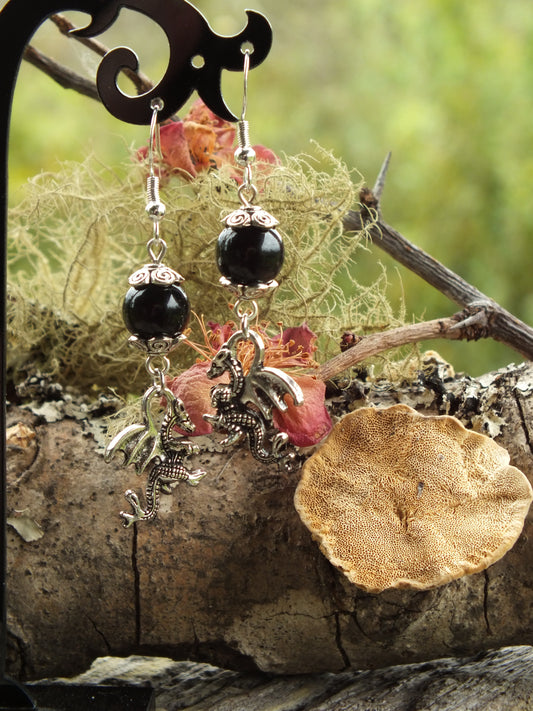 Obsidian & Dragon Earrings