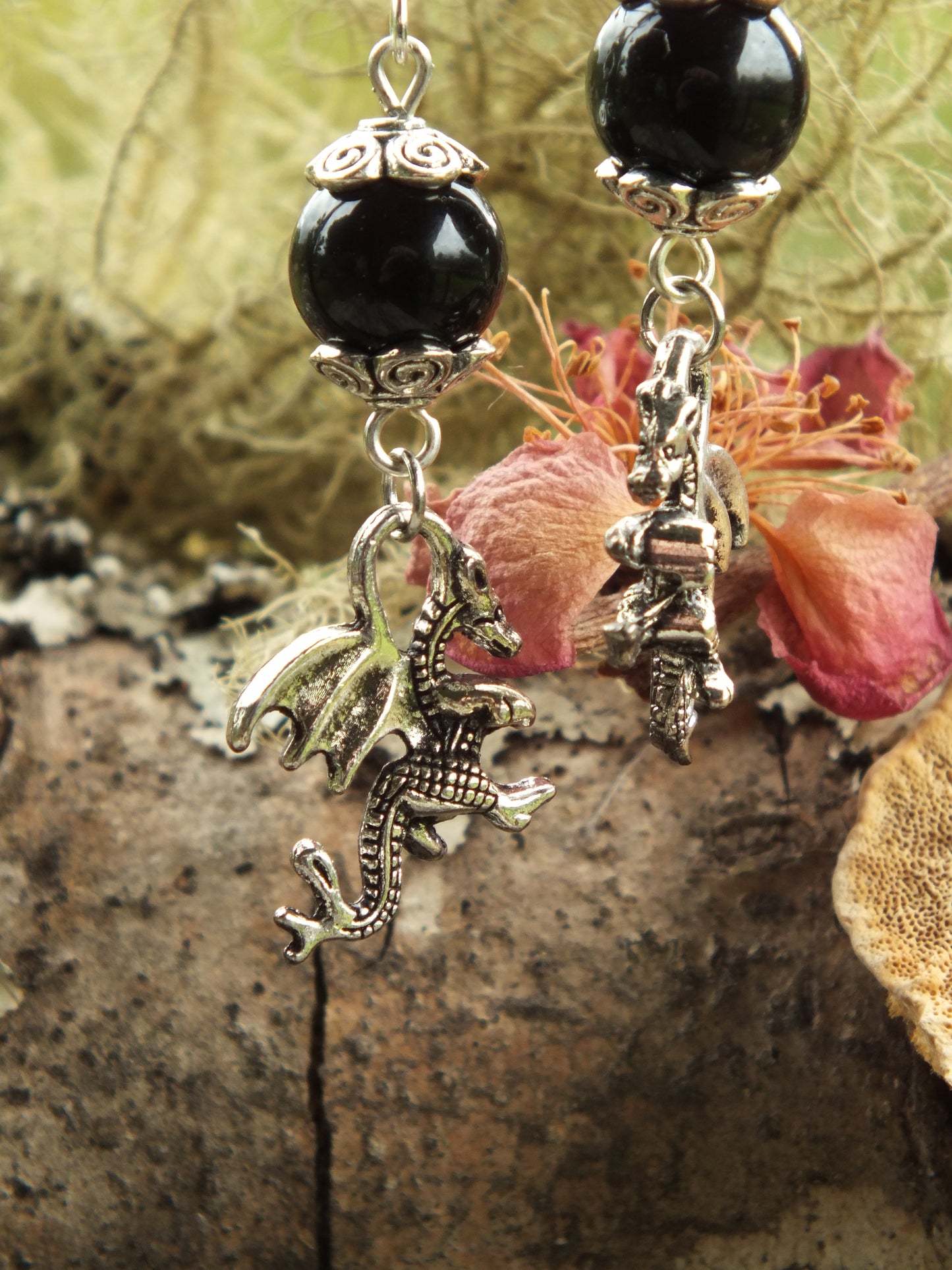 Obsidian & Dragon Earrings