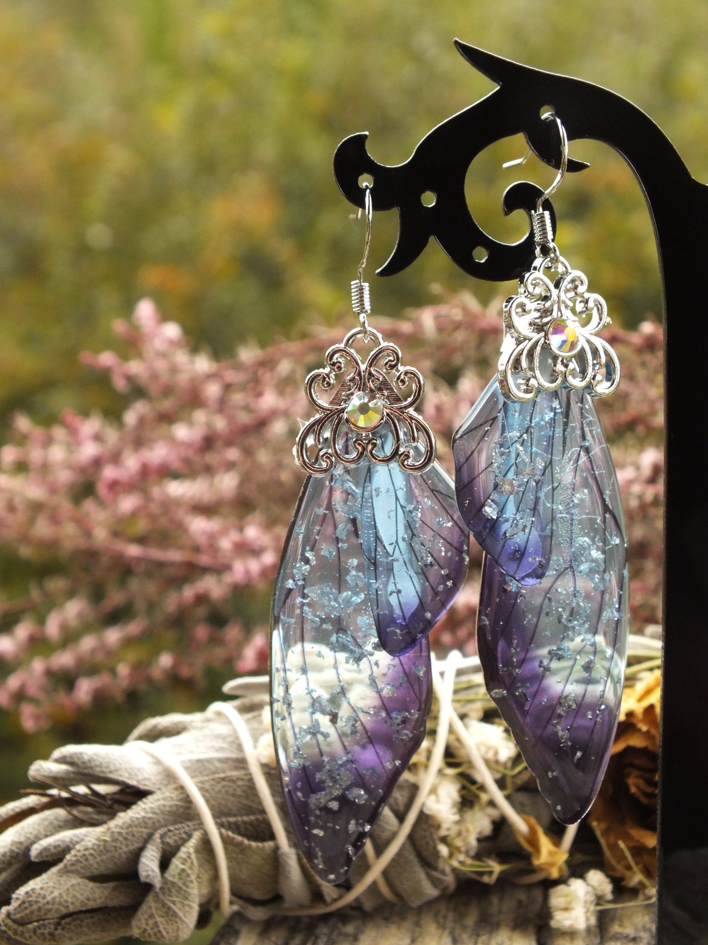 Blue Purple Fairy Wing Earrings