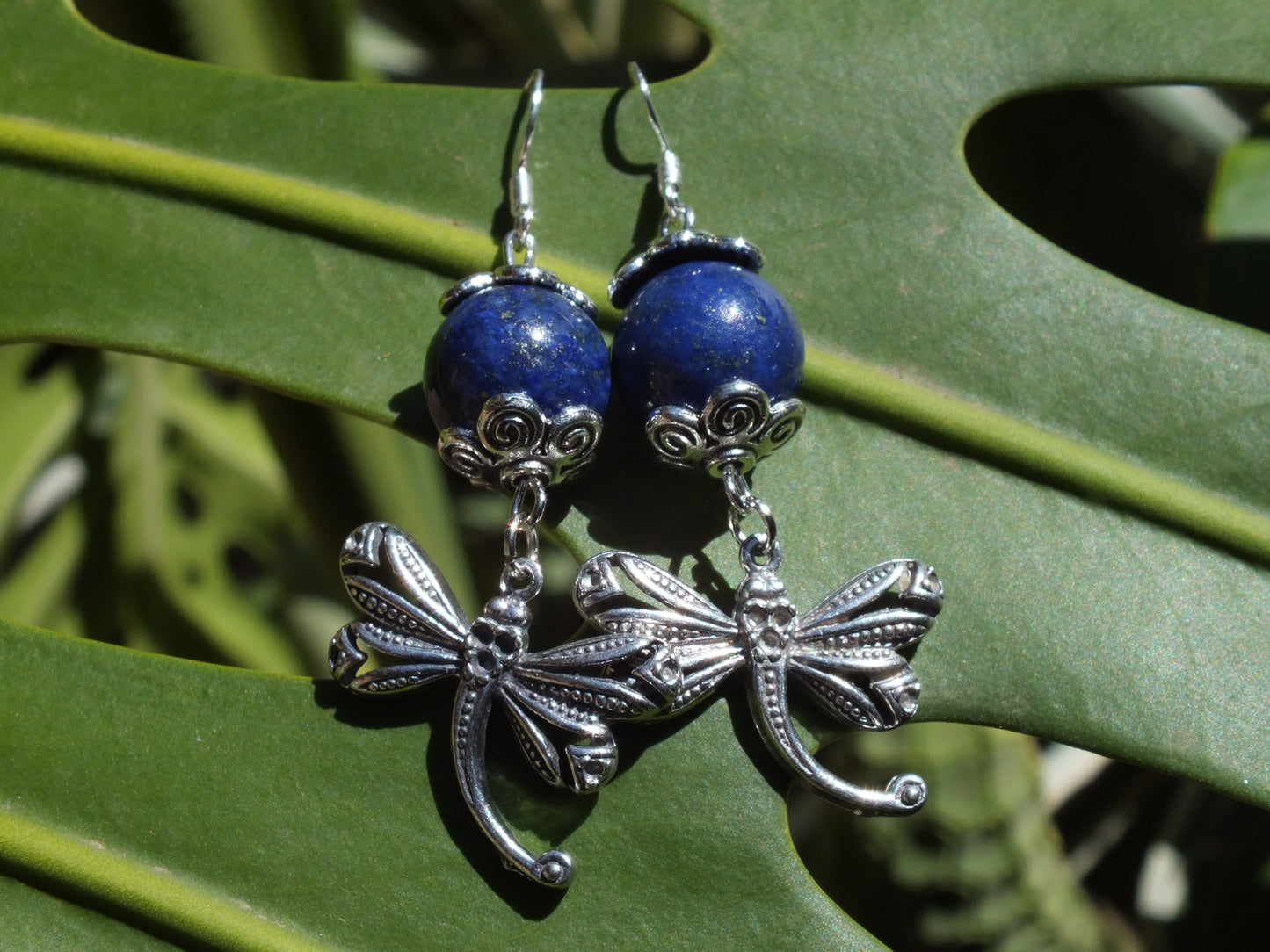Lapis Lazuli Dragonfly Charm Earrings