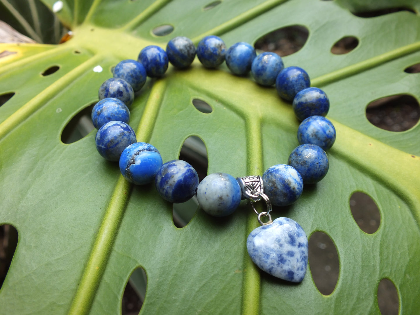 Lapis Lazuli with Denim Lapis Stone Heart Bracelet