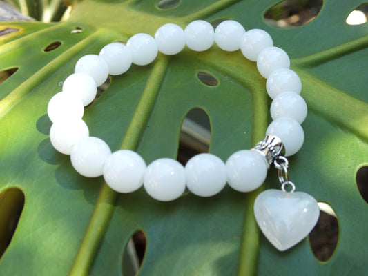 Snow Quartz Stone Heart Bracelet