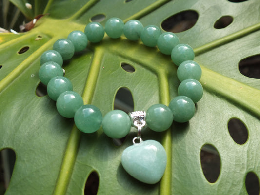 Green Aventurine Stone Heart Bracelet