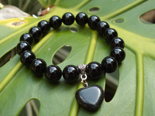 Black Onyx Stone Heart Bracelet