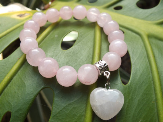 Rose Quartz Stone Heart Bracelet