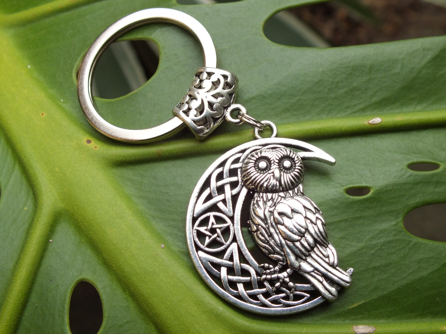 Celtic Moon & Owl Metal Keyring