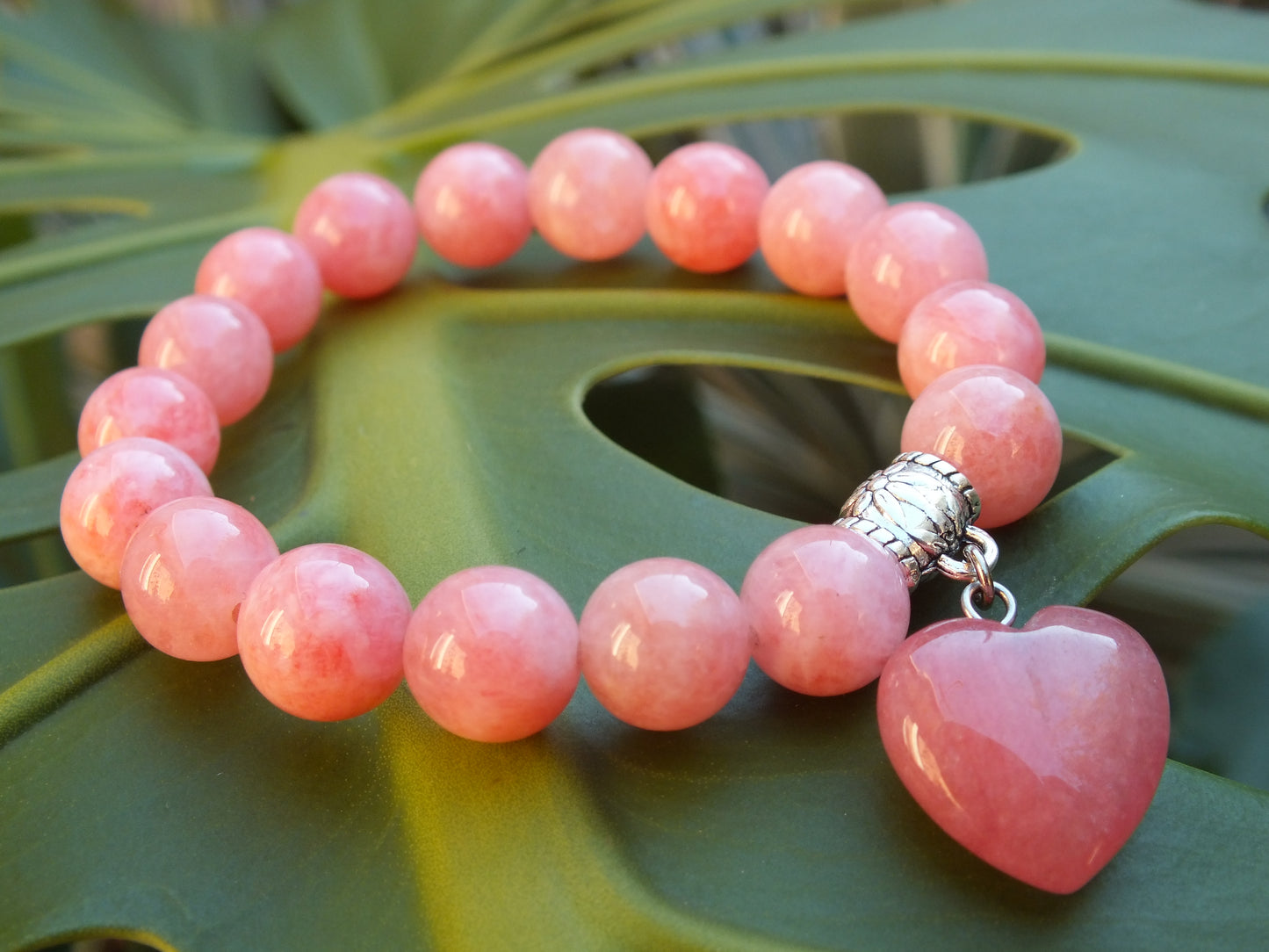 Pink Angelite Stone Heart Bracelet