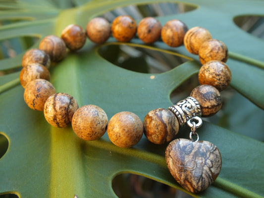 Picture Jasper Stone Heart Bracelet