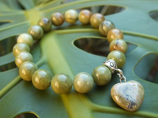 Green Jasper Stone Heart Bracelet