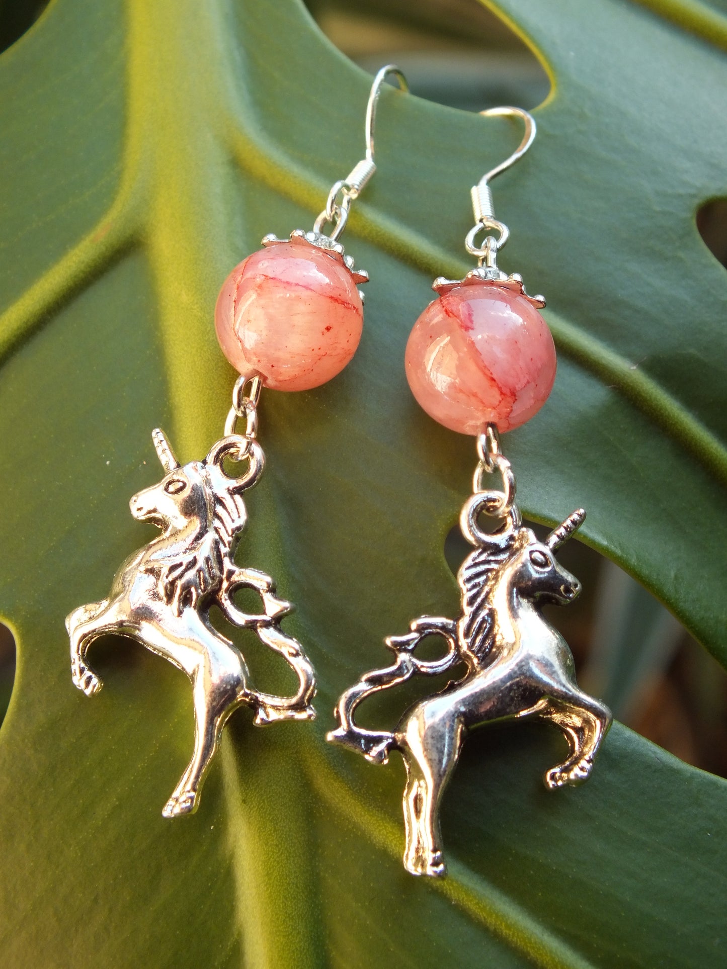 Cherry Quartz Unicorn Charm Earrings