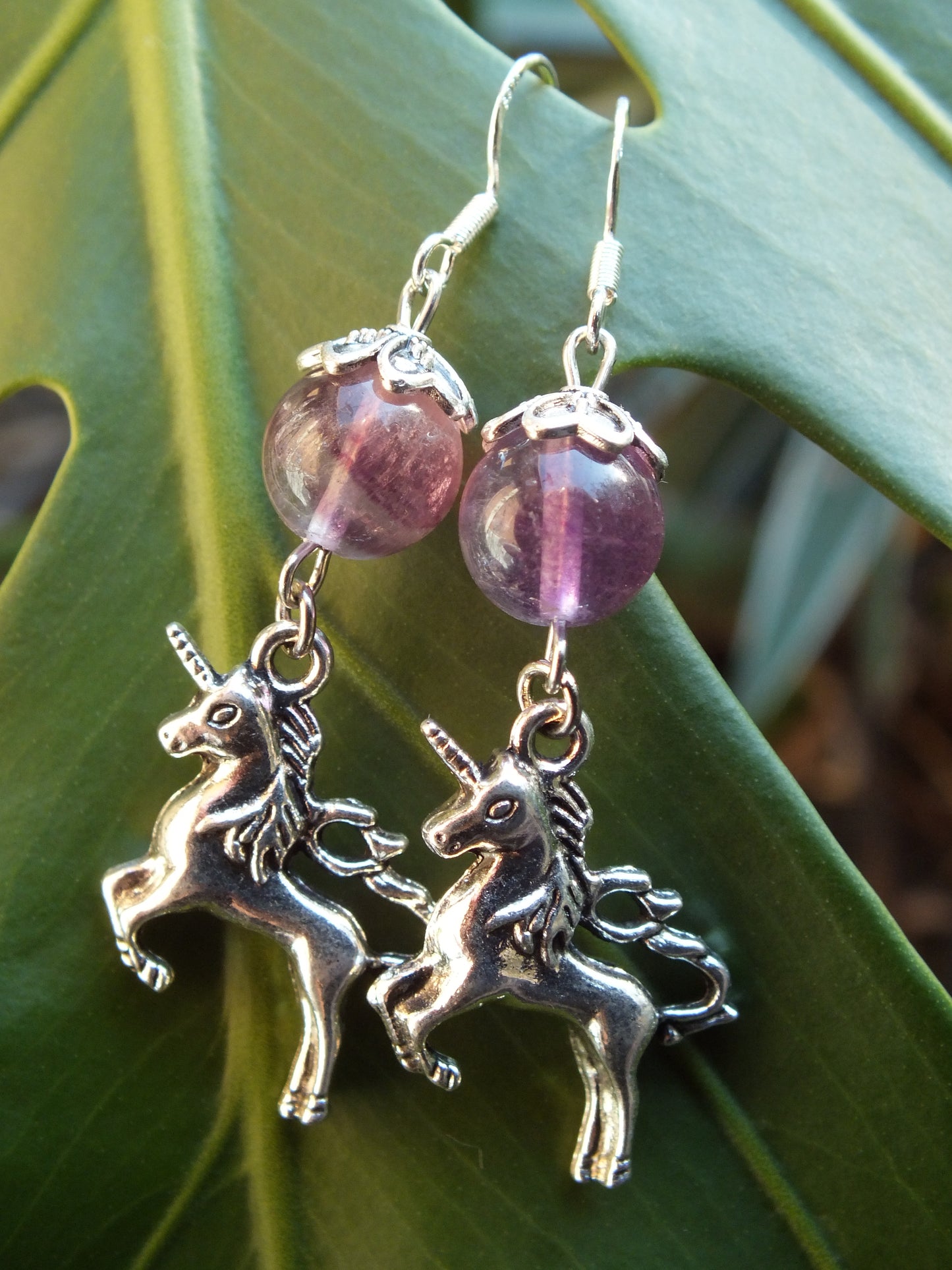 Fluorite Unicorn Charm Earrings