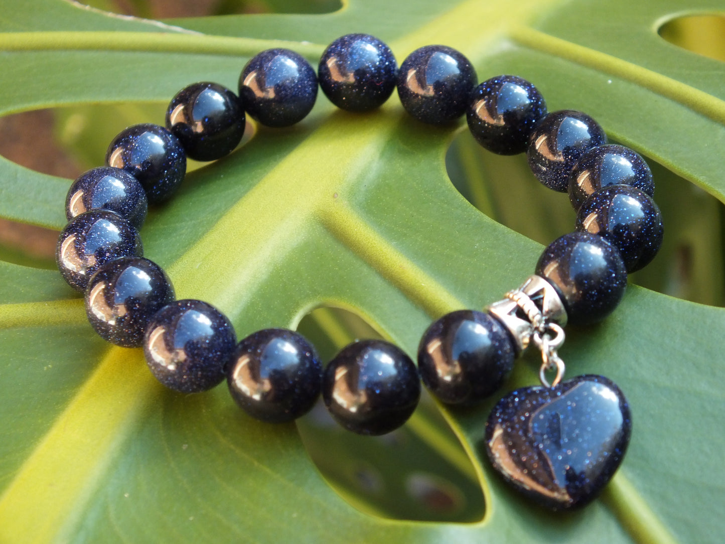 Blue Goldstone Stone Heart Bracelet