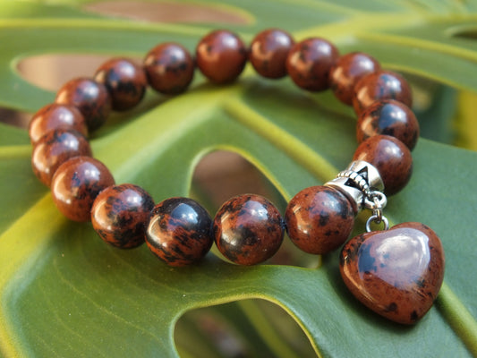 Mahogany Obsidian Stone Heart Bracelet